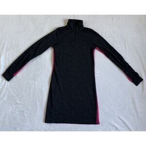Icebreaker Merino Dress Gray & Pink Long Sleeve Quarter Zip Women’s Midi Sz L
